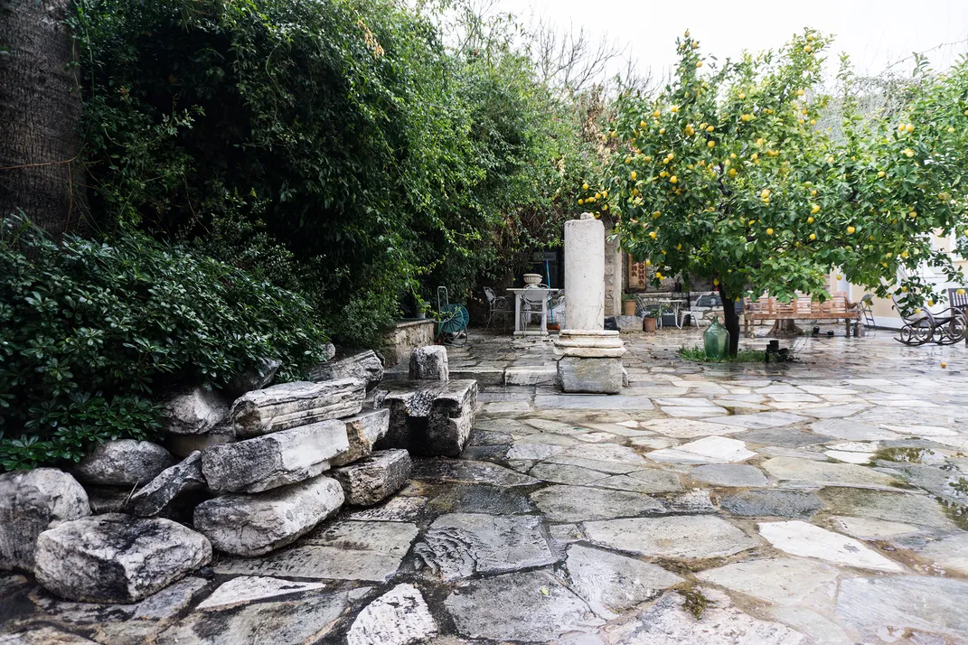 Ancient ruins in the Gasparis mansion's garden