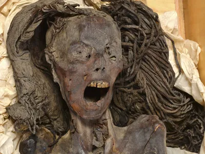 The mummy was preserved with her mouth wide open.