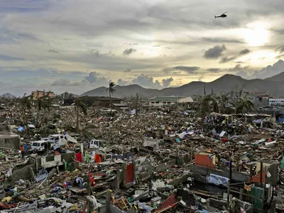 A neighborhood leveled by a hurricane