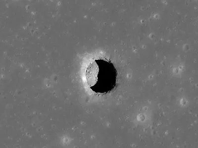 A pit in the Sea of Tranquility, captured by NASA&#39;s Lunar Reconnaissance Orbiter.